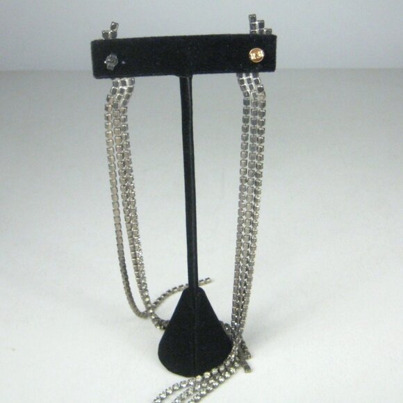 Long Silver Tone Rhinestone Dangle Earrings 8 Inch Drop Statement Sparkle Party - Picture 8 of 8